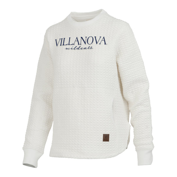 Ladies Villanova Wildcats Champagne Cable Knit Cream Crew Sweatshirt - In White - Front View