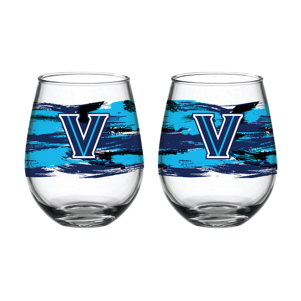 Villanova Wildcats 15 Oz. Stemless Brushed Wine Glass - In Clear - Multiple Views