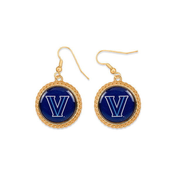 Villanova Wildcats Primary Sydney Earrings in Navy and Gold - Front View