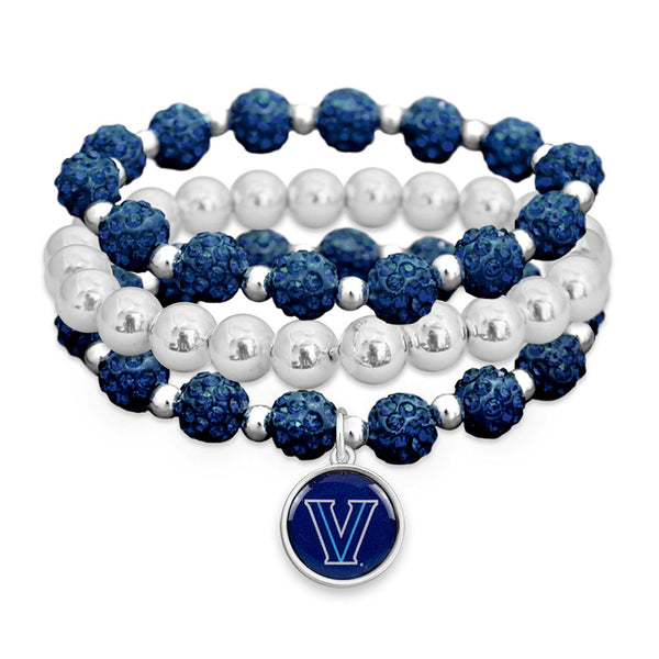 Villanova Wildcats Amanda Bling Stack Bracelets in Silver and Navy - Front View