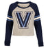 Ladies Villanova Wildcats Decoder Pin Crop Long Sleeve T-Shirt in Navy and Gray - Front View