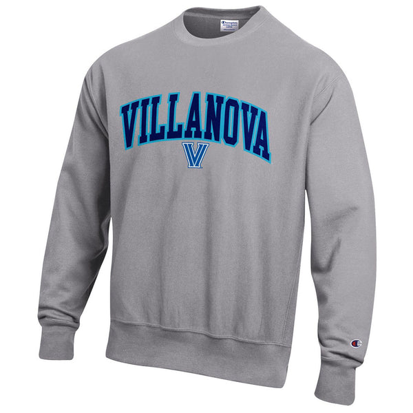 Villanova Wildcats Arched Wordmark Reverse Weave Grey Crew in Grey - Front View