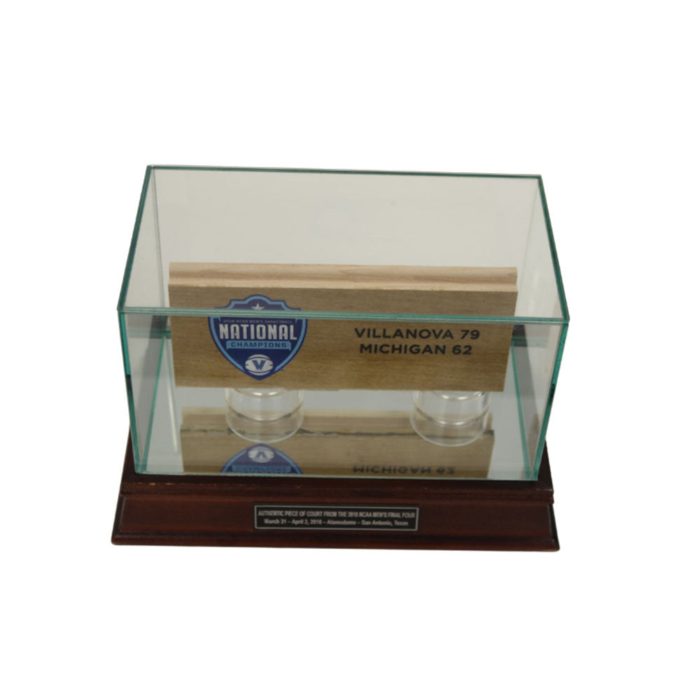 Villanova University 2"x6" Authentic Piece of 2018 Men's Final Four Basketball Court w/ Screen Printed Logo in Glass Display Case - Top View