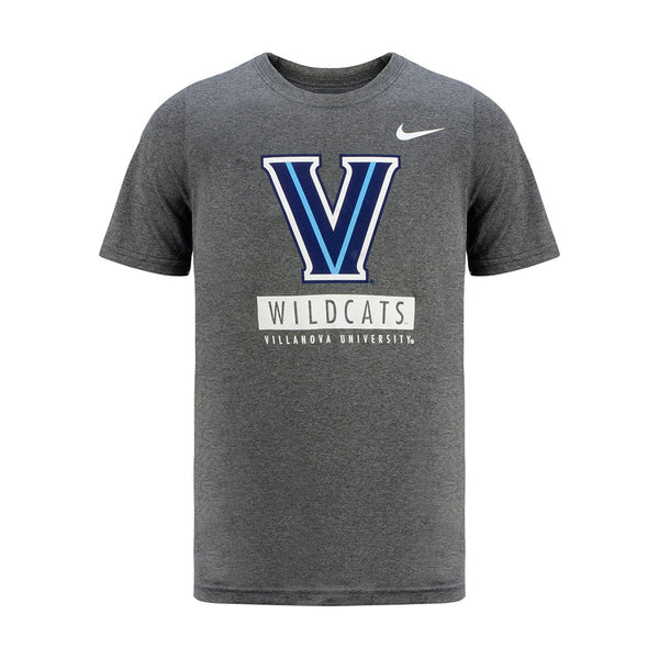 Youth Villanova Wildcats Nike Stacked T-Shirt in Charcoal - Front View