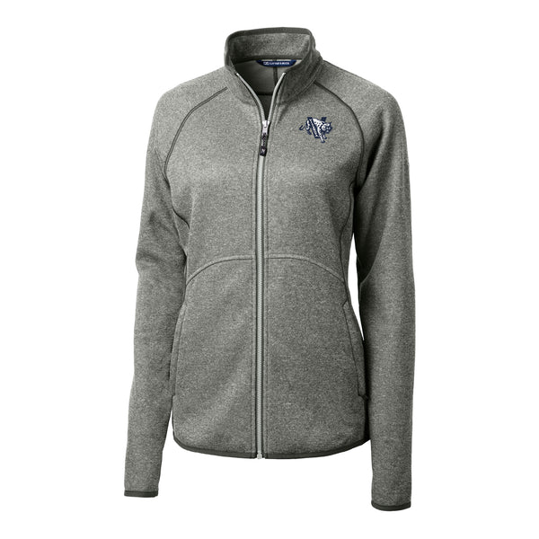 Ladies Villanova Wildcats Cutter & Buck Mainsail Sweater-Knit Grey Full Zip Jacket - Front View