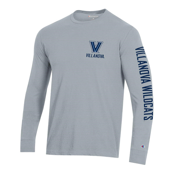 Villanova Wildcats Long Sleeve 3 Hit Print T-Shirt - In Grey - Front View