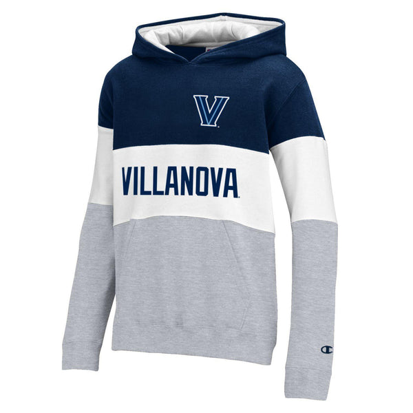 Youth Villanova Wildcats Super Fan Color Block Hood in Navy, Grey and White - Front View