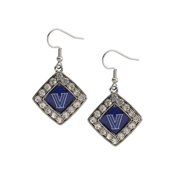 Villanova Wildcats Diamond Crystal Earrings in Silver and Navy - Front View
