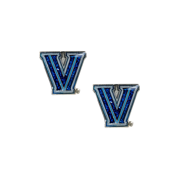 Villanova Wildcats Glitter Post Earrings in Blue - Front View