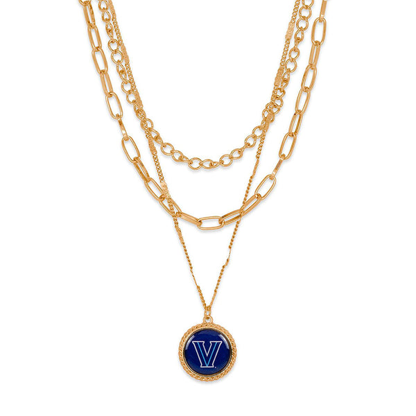Villanova Wildcats Primary Sydney Necklace in Gold and Navy - Front View