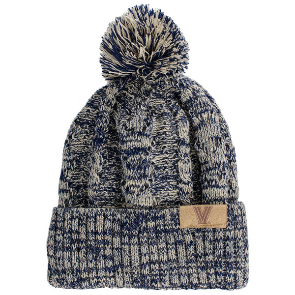 Ladies Villanova Wildcats Telluride Cuffed Pom Knit Hat in White and Navy - Front View