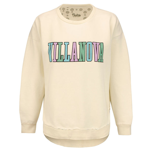Ladies Villanova Wildcats Campus Crew Sweatshirt in Cream - Front View