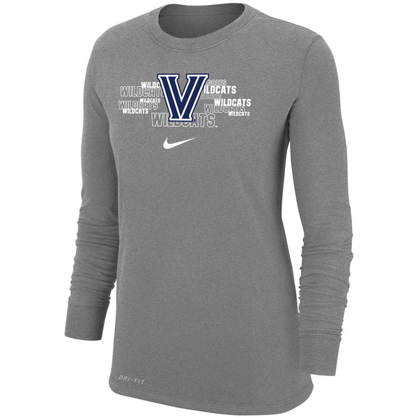 Ladies Villanova Wildcats Nike Dri-FIT Overlap Long Sleeve T-Shirt in Gray - Front View
