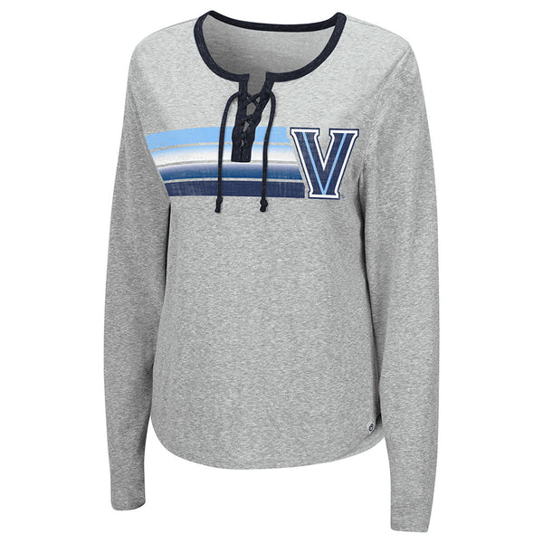 Ladies Villanova Wildcats Sundial Lace Up Long Sleeve T-Shirt in Gray - Front View
