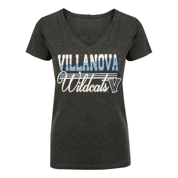 Ladies Villanova Wildcats Playbook V-Neck T-Shirt in Gray - Front View