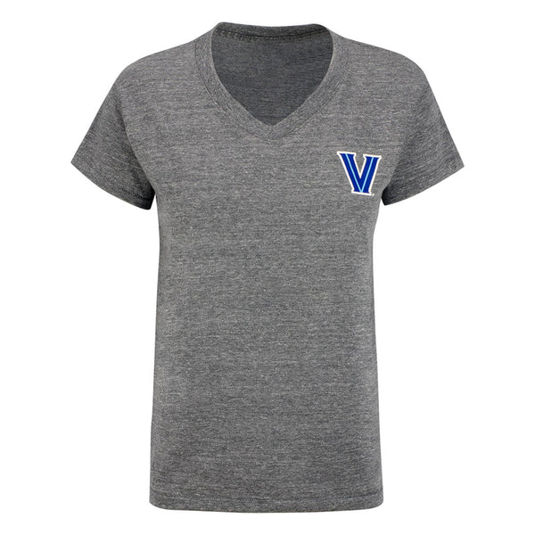 Ladies Villanova Wildcats Wordmark Tri-Blend V-Neck T-Shirt in Gray - Front View
