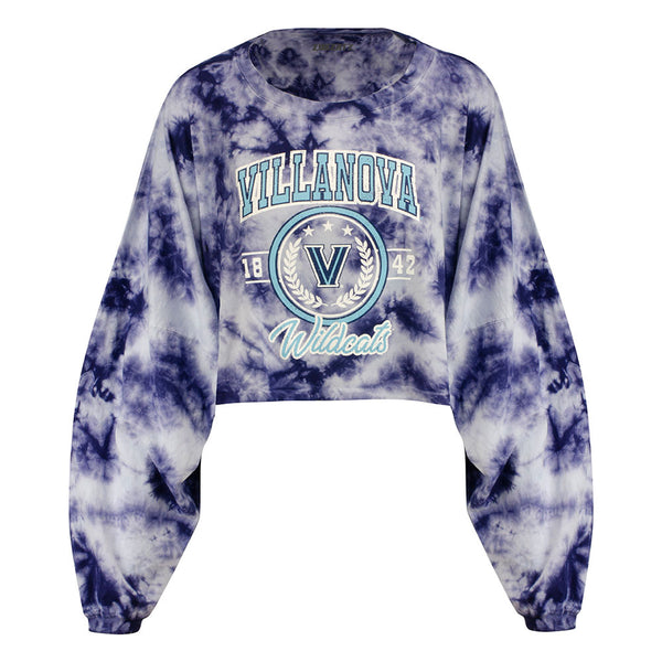 Ladies Villanova Wildcats Oversized Cloud Long Sleeve T-Shirt in White and Navy - Front View