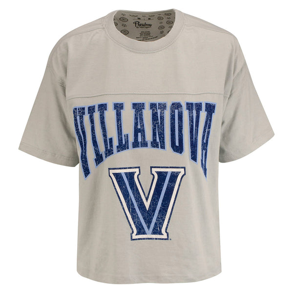 Ladies Villanova Wildcats Vintage Crop Top in Gray - Front View