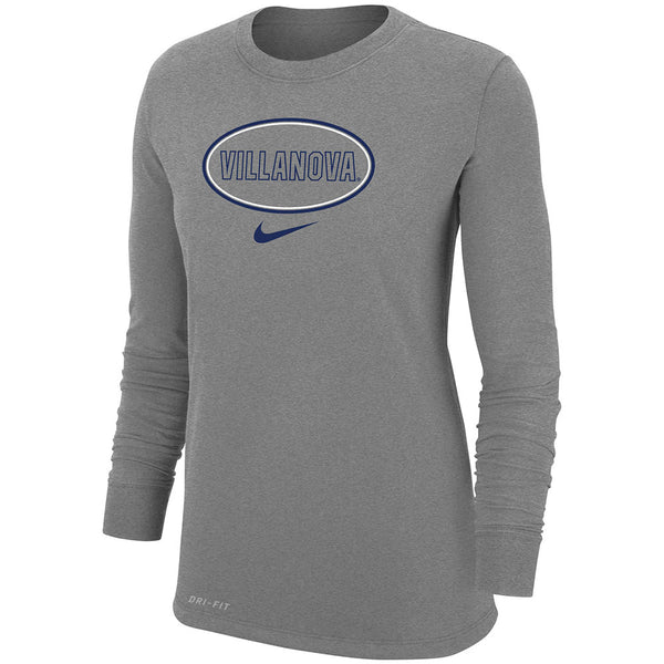 Ladies Villanova Wildcats Nike Dri-FIT Oval Long Sleeve T-Shirt in Grey - Front View