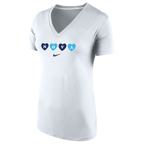 Ladies Villanova Wildcats Nike V-Neck Hearts T-Shirt in White - Front View