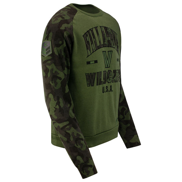 Villanova Wildcats OHT Joe Camo Crew Sweatshirt in Green - Left View