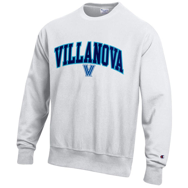 Villanova Wildcats Arched Wordmark Reverse Weave White Crew - Front View