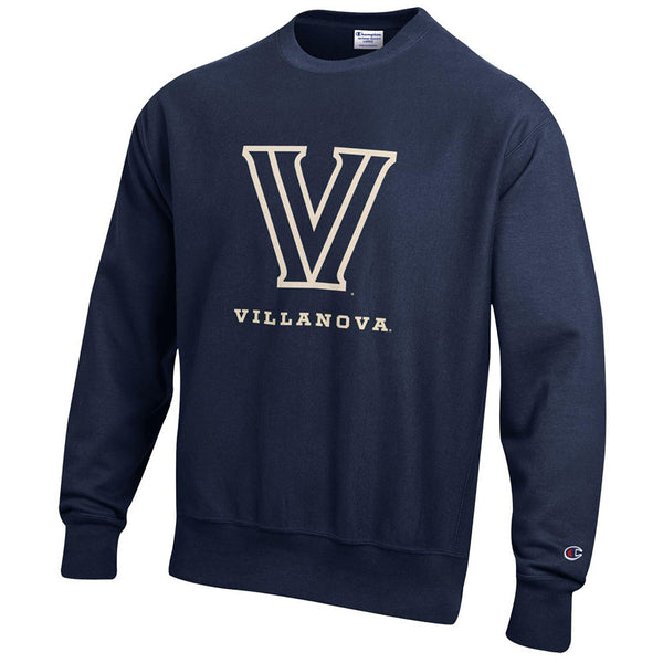 Villanova Wildcats Reverse Weave Fleece Arc Logo Crew in Navy - Front View