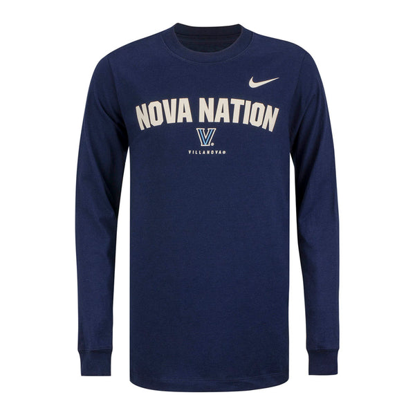 Youth Villanova Wildcats Nike Core Arched Long Sleeve T-Shirt in Navy - Front View